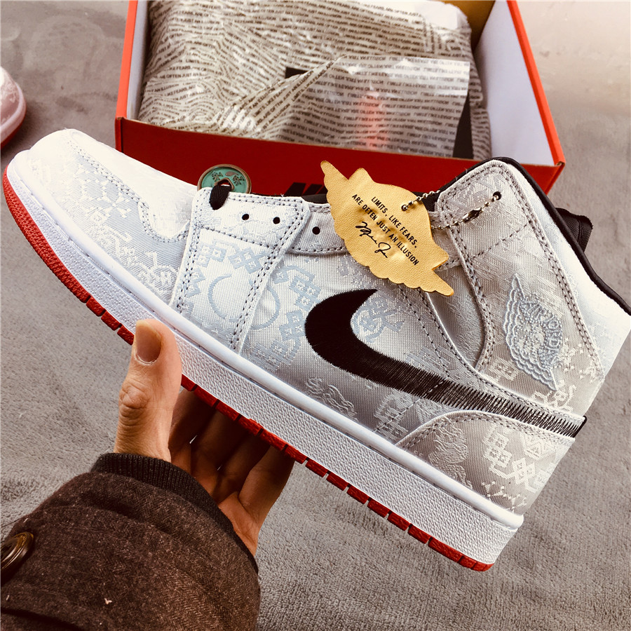 2020 Air Jordan 1 Retro Mid SE Edison Chen White Black Red - Click Image to Close